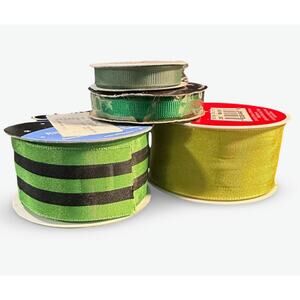 Green Ribbon Lot – Lime, Chartreuse & Striped – 4 Roll